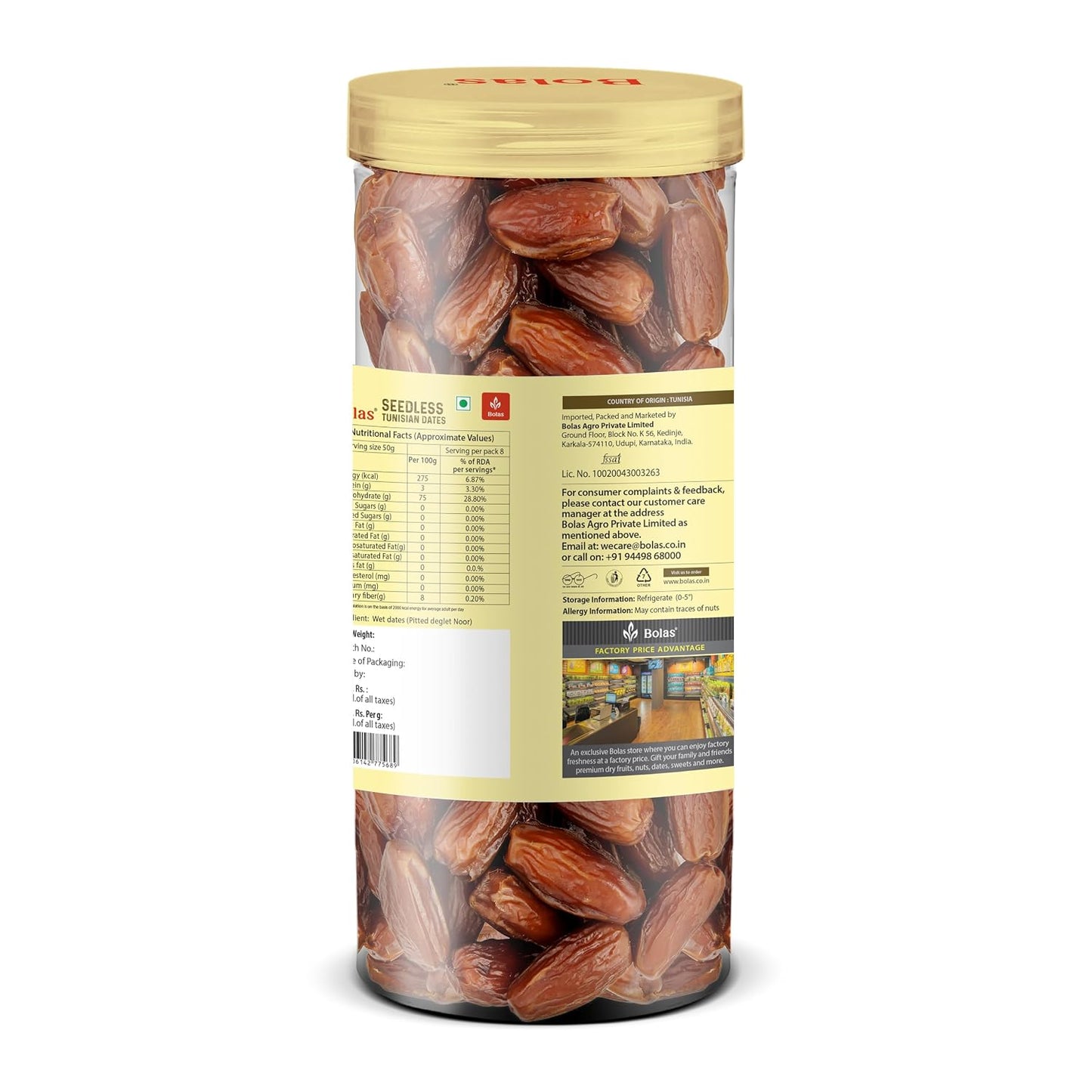 Bolas Seedless Tunisian Dates 400g | Khajur/Khajoor | Naturally Sweet | No Added Sugar | No Preservatives | Rich in Fibre & Vitamins | Healthy Snack