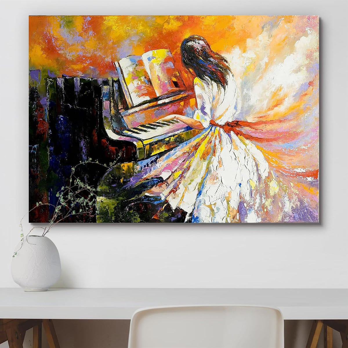 Girl Playing On The Piano | Canvas Painting for Bedroom & Living Room | Engineered Wood Frame | 28 x 20 inch (71 x 51 cms)