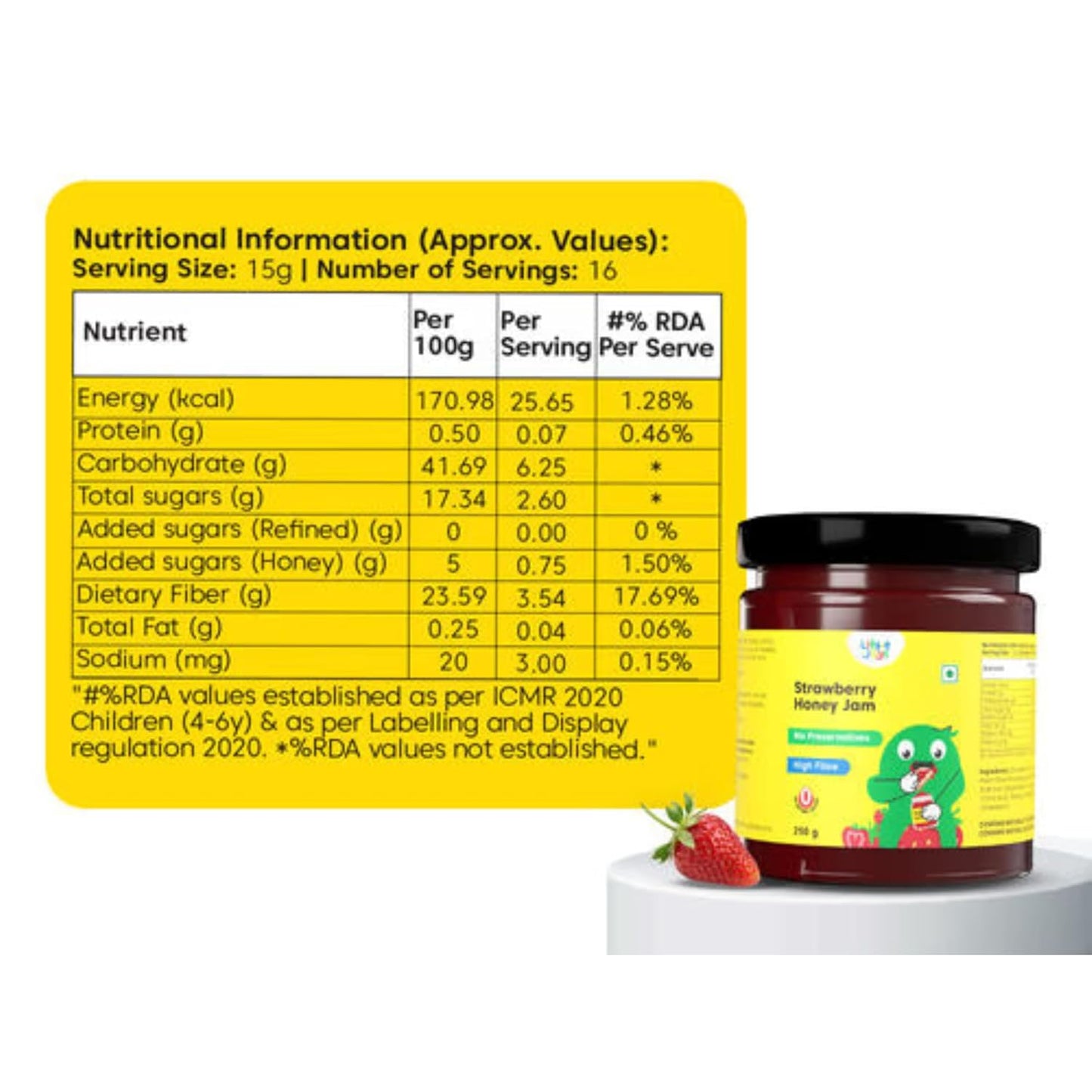 Little Joys Strawberry Honey Jam 250g | 100% Pure Natural Jam with No Added Sugar, No Preservatives, No Artificial Flavors | Made with Real Strawberries & Honey | Healthy, Gut-Friendly Spread