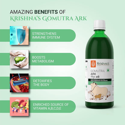 KRISHNA'S HERBAL & AYURVEDA Desi Cow Gomutra Ark 1000 Ml Liquid| Natural Detoxifier | 100% Pure & Natural Go Ark | Indian Tharparakar Gomutra | Sugar Free With No Added Color Or Flavour - (Pack Of 1)