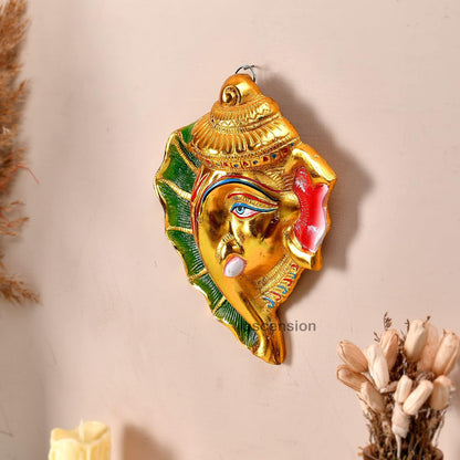 Ganesh On Shankh Ganesha God Ganpati Idol Wall Hanging Statue Spiritual Puja Vastu Showpiece Fegurine Decorative Showpiece Ganesh Ji For Home Decor Pooja Room Wall Decor