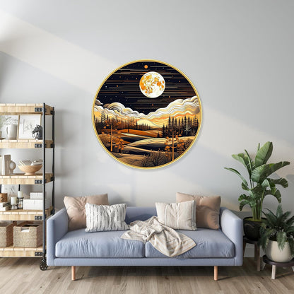 nature scenery Abstract modern art Premium Sparkle lamination Golden Slim Frame 50.8 cm x 50.8 cm Large Size, For Home/Office/Hotel painting GRL-30