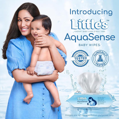 Little's 99.9% Pure Water AquaSense Baby Wipes | Unscented | with Aloe Vera | Pack of 3 X 72 Wipes | Plant-based | 100% Biodegradable | No Paraben