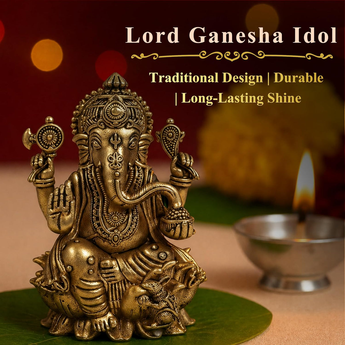 3.5 Inch Pure Brass Lord Ganesha Idol | Handcrafted Antique Finish Murti | Perfect for Pooja Room, Home Temple & Pooja | Ideal for Diwali, Housewarming & Festive Celebrations