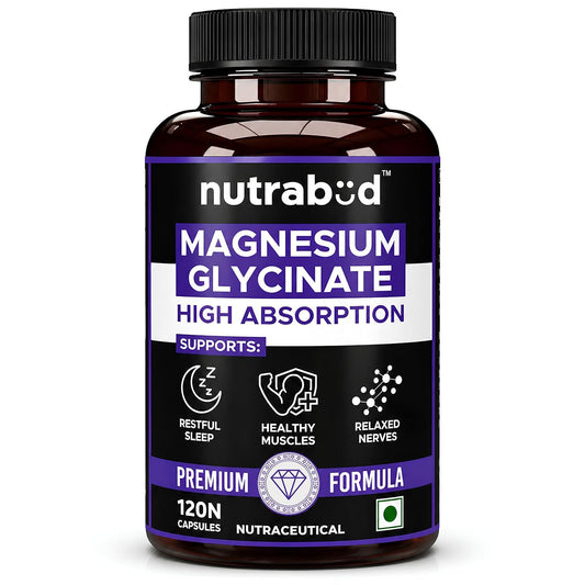 Nutrabud Magnesium Glycinate Supplement - 120 Vegetable Capsules - 550mg for Men, Women | High Absorption Chelated Form for Healthy Muscles, Nerves & Better Sleep (120 Count (Pack of 1))