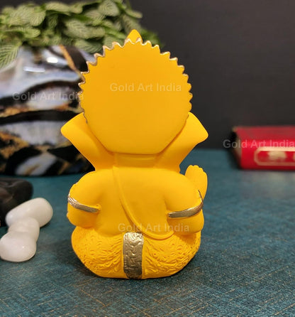 Gold Art India Yellow Mukut Ganesha - Good for Divine Home/Office Decor, Car Dashboard Idol, Housewarming Gift(Mukut Yellow Terracotta 3.5"), Idol