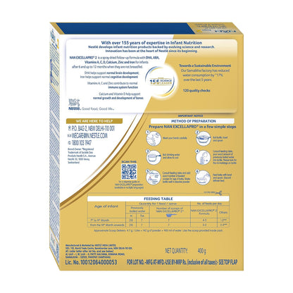 Nestlé NAN EXCELLAPRO Nan Stage 2 Follow-Up Formula Milk Powder For Babies, 6-12 months, with DHA, ARA, 400g Pouch in Box