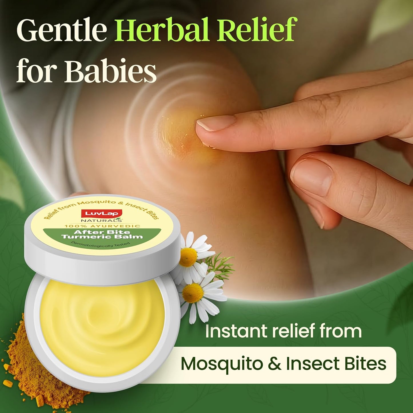 LuvLap Naturals After Bite Turmeric Balm with Pudina, 25gm, Mosquito & insect Bites, 100% Ayurvedic, Gives relief from Rashes, Antiseptic & Anti-inflammatory, Dermatologically Tested, 25g