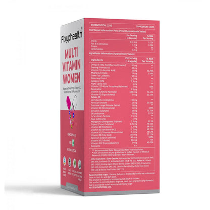 Fixuphealth Multivitamin Capsules for Women | Multivitamin with Probiotics, Omega 3, Evening Primrose Oil, Vitamins C, B12, Magnesium & Zinc | Immunity, Energy & Daily Wellness Support | 60 Capsules