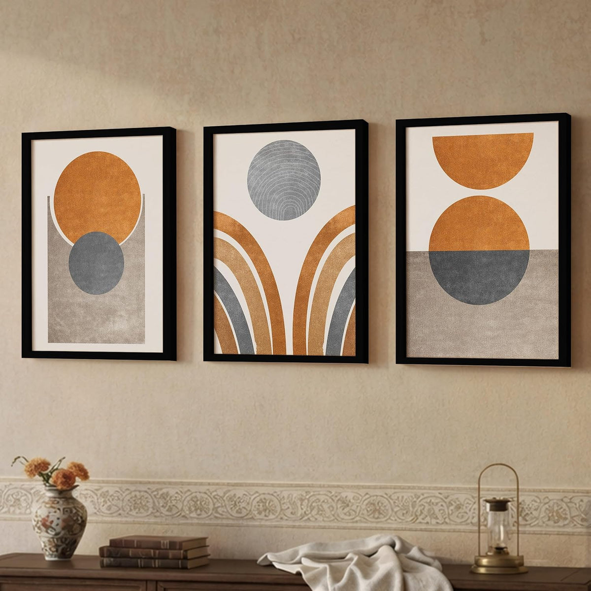 Retro Wall Art Decor Paintings | Set of 3 Minimalist Wall Art Frames for Home Decoration | Perfect for Living Room, Bedroom & Office (Art-8, 10x13inch)