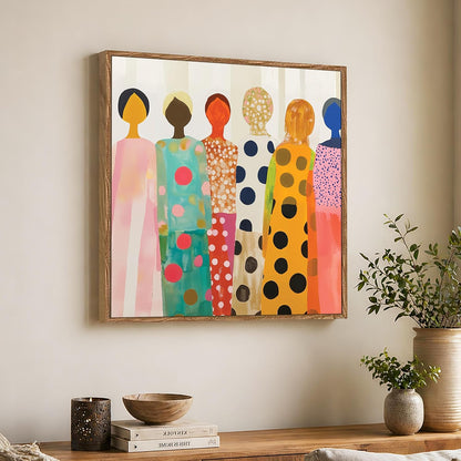 Modern Figurative Framed Painting For Living Room | Women Unity Large Canvas Painting With Frame Wall Art For Bedroom, Hallway's, Office, Hotel, Size 58x58 cm