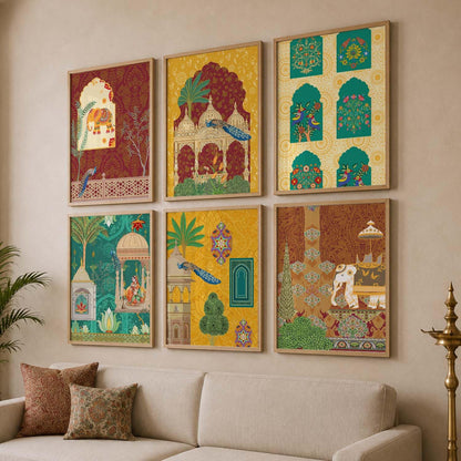 Indian Madhubani & Pichwai Wall Art | Traditional Framed Paintings for Living Room, Bedroom & Office Decor | Set of 6, 10x13 Inch