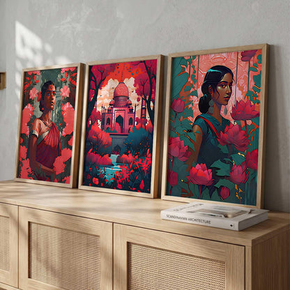 Modern Wall Art Home Decoration Paintings With Frame For Living Room Bed Room Hotel Wall Decor Digital Reprint Set of 3 (13X17 inch)
