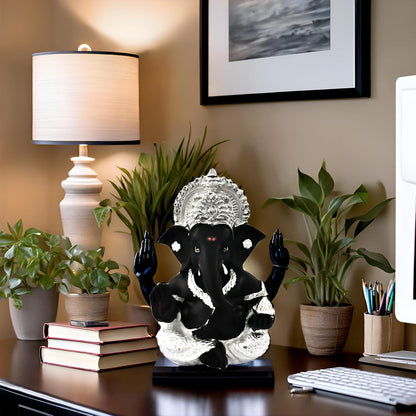 999 Silver Plated Ganesha Idol for Home Decor Puja |Ganesh Idol for Home Decor Ganpati for Gift 3.5 inches |Ganesh Statue Gift for Office Desk Puja Room Figurine (8.89 x 5.08 cm) (Black)