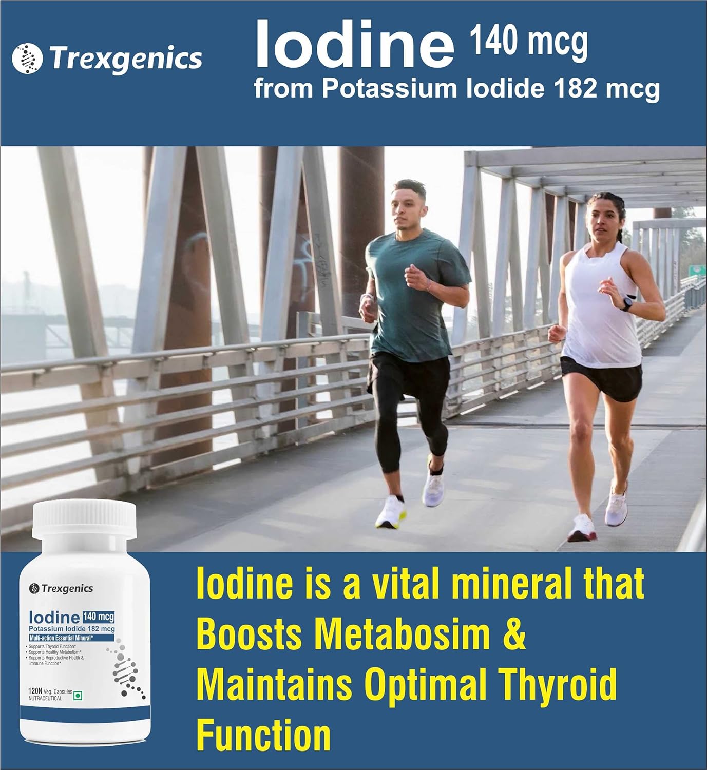 Trexgenics Iodine 140 mcg from Potassium Iodide Multi-Action Mineral for Thyroid Function, Metabolism, Immunity (120 Veg. Capsules)