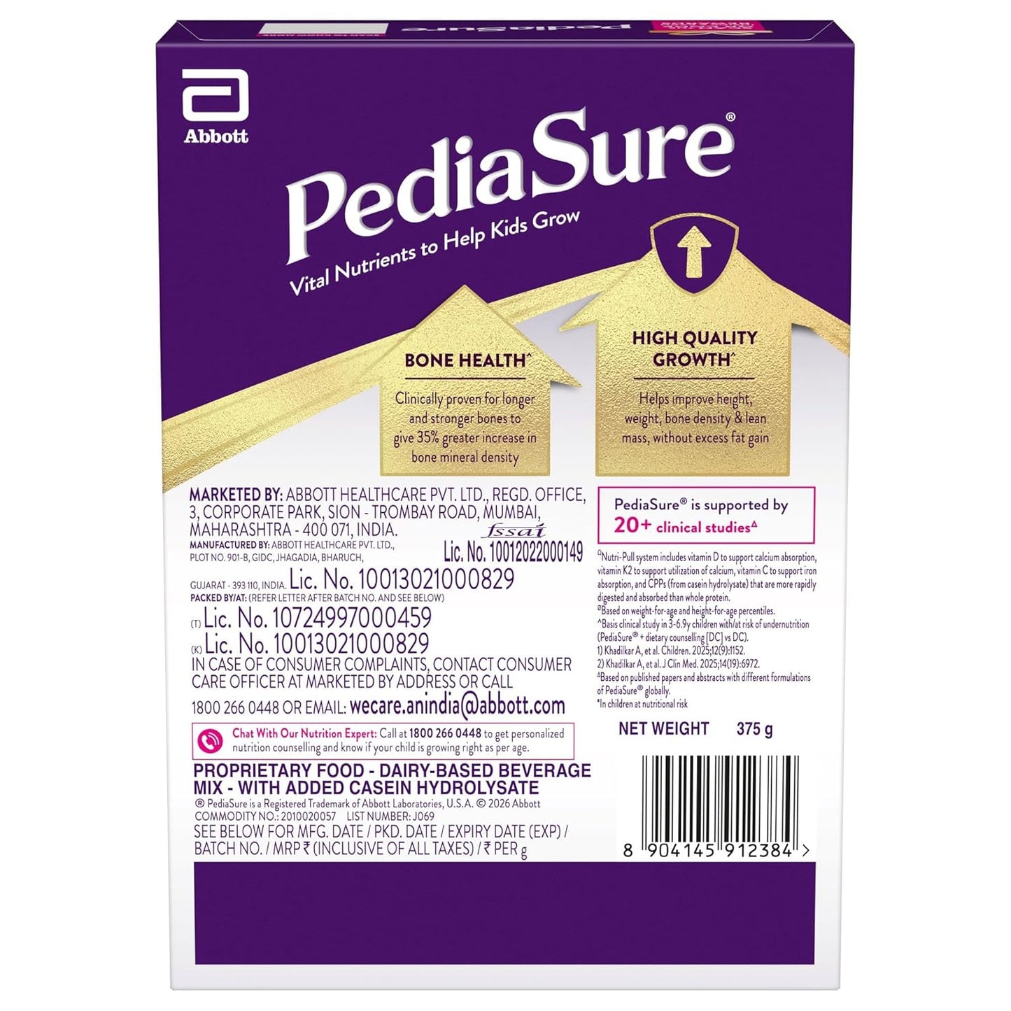 Pediasure Nutritional Drink Powder, Vanilla, Scientifically Designed Nutrition for Supporting Kids Growth 375 gm