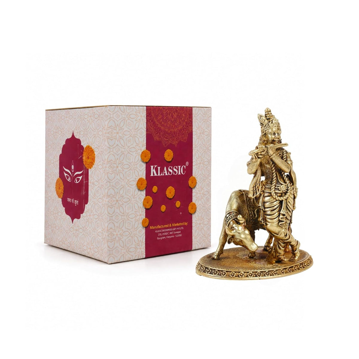 3 Inch Pure Brass Lord Krishna with Cow Idol | Flute Playing Kanha Murti for Mandir, Pooja Room, Home Temple, Pooja, Vastu & Spiritual Décor | Ideal for Diwali & Festive Gifting (Pack of 1)