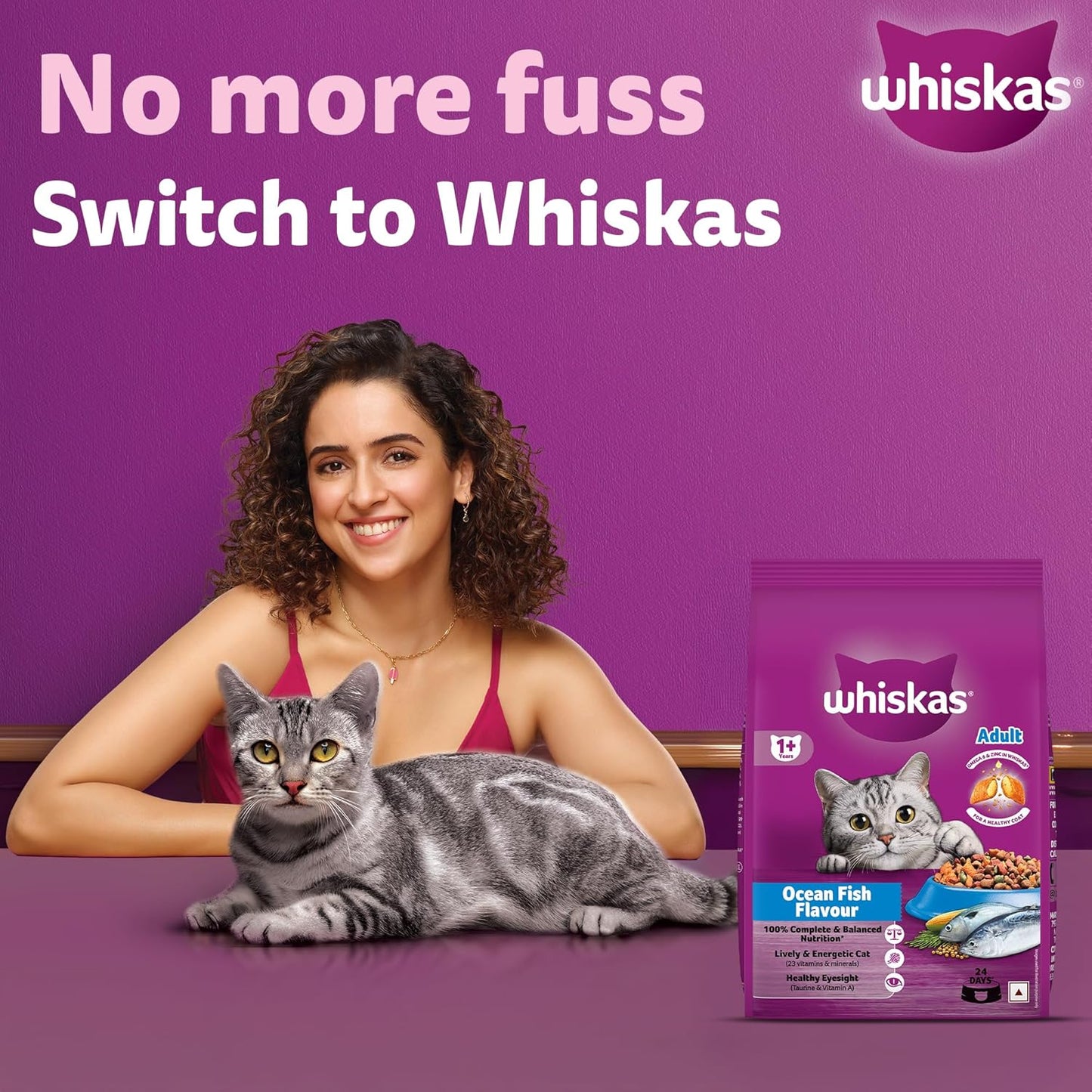 Whiskas Adult (1+ Years) Dry Cat Food, Ocean Fish Flavour, 1.2 kg, Contains 41 Essential Nutrients, Complete & Balanced Nutrition for Adult Cats