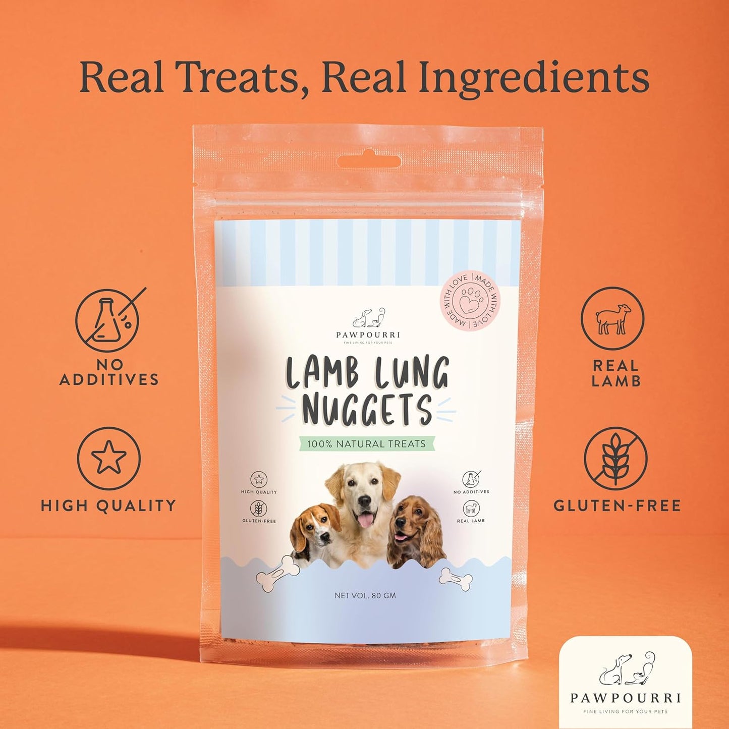 PAWPOURRI Made with 100% Natural Lamb Lung Nuggets Treats Suitable for All Sized Dogs & Breeds (Lamb Lung Nuggets)