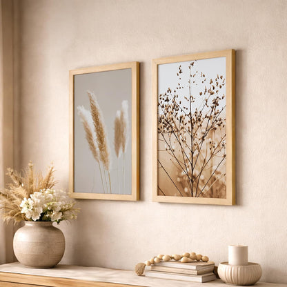 illustration design Wall frames for Home decoration/ paintings for living room, bedrrom and office decor (Theme- minimal (Synthetic Wood frame) (Leminated 300 GSM Print) (framed, Multicolur) Set of 2