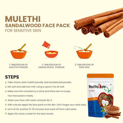 Healthy Apple Organic Liquorice/Mulethi Powder/Athimathuram Powder for Skin Whitening, Hair Care and Face - 250GM