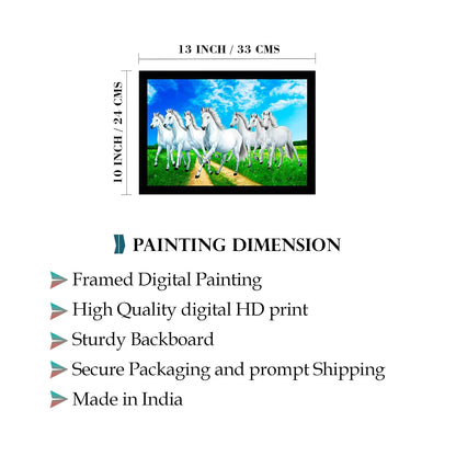 Runing Seven Horses Painting With Frame 13 Inches X 10 Inches (Style 3)