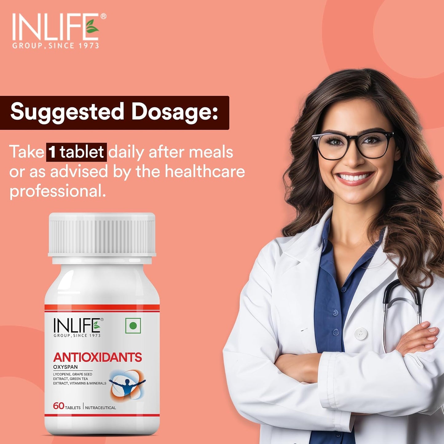 INLIFE Antioxidants Supplements | Lycopene Grape Seed Extract Green Tea Extract | Supports Immune Health - 60 Tablets (Pack of 1, 60)
