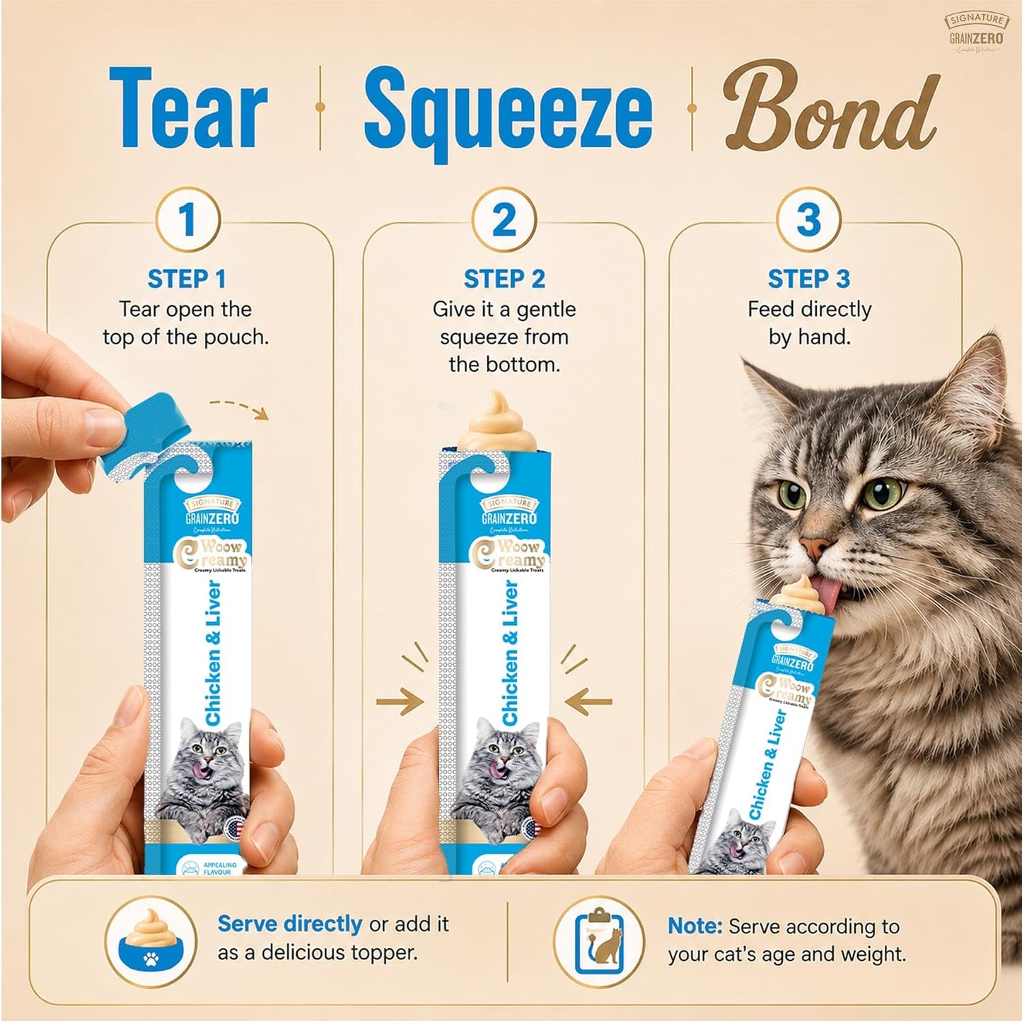 Grain Zero Creamy Lickable Cat Treats Chicken and Liver, 360 Gm - 20 Sachet + 4 Free | Rich in Protein, Promotes Hydration, No Artificial Preservatives | for Training and Bonding | for Kitten & Adult