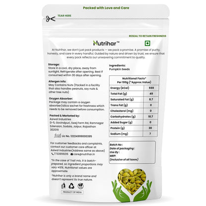 Nutrihar Raw Pumpkin Seeds 100g | Unpolished, AAA Grade | Protein & Fibre Rich Superfood