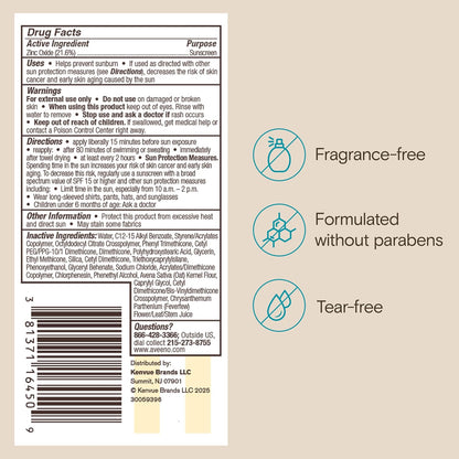 Aveeno Kids Continuous Protection Zinc Oxide Mineral Sunscreen Lotion for Children's Sensitive Skin with Broad Spectrum SPF 50, Tear-Free, Sweat- & Water-Resistant, Non-Greasy, 3 fl. oz