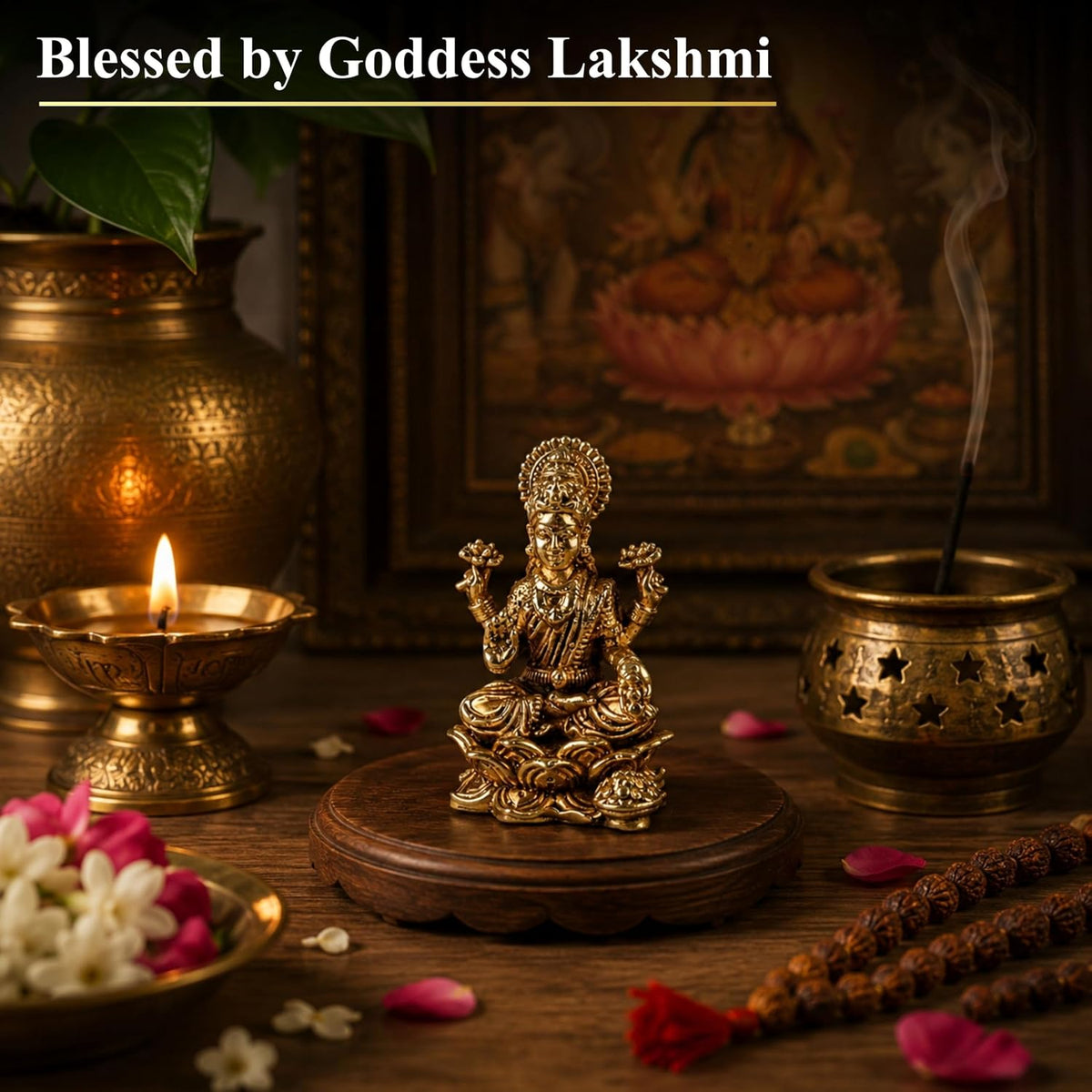 1.5 Inch Pure Brass Maa Lakshmi Idol | Divine Murti for Home Temple, Mandir, Office Desk & Puja Room | Pooja Decor, Festive Gift & Spiritual Home Accent