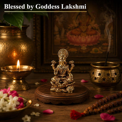 1.5 Inch Pure Brass Maa Lakshmi Idol | Divine Murti for Home Temple, Mandir, Office Desk & Puja Room | Pooja Decor, Festive Gift & Spiritual Home Accent