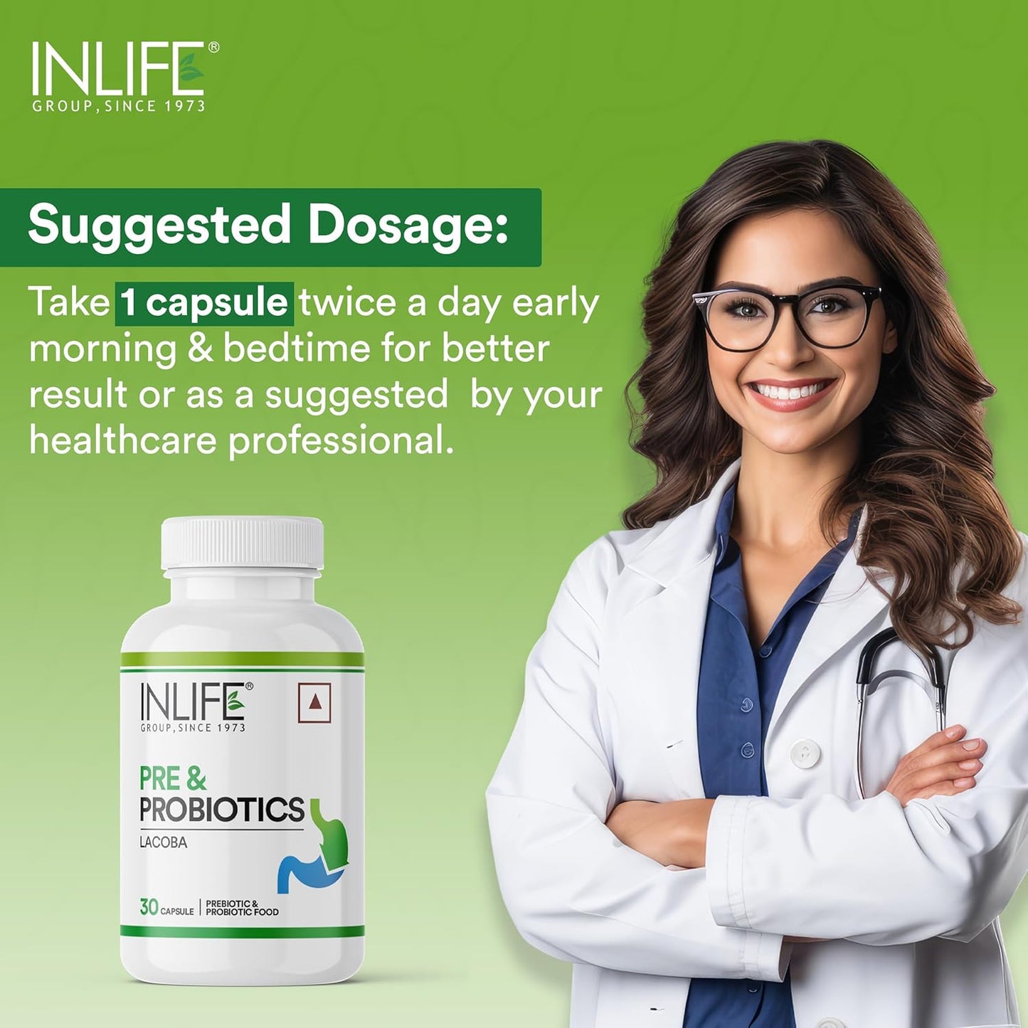 INLIFE Prebiotic and Probiotic Supplement for Gut Health | Lactobacillus Bacteria for Digestive Health Immunity Booster | Probiotics for Women Men - 30 Capsules (Pack of 1, 30, count)