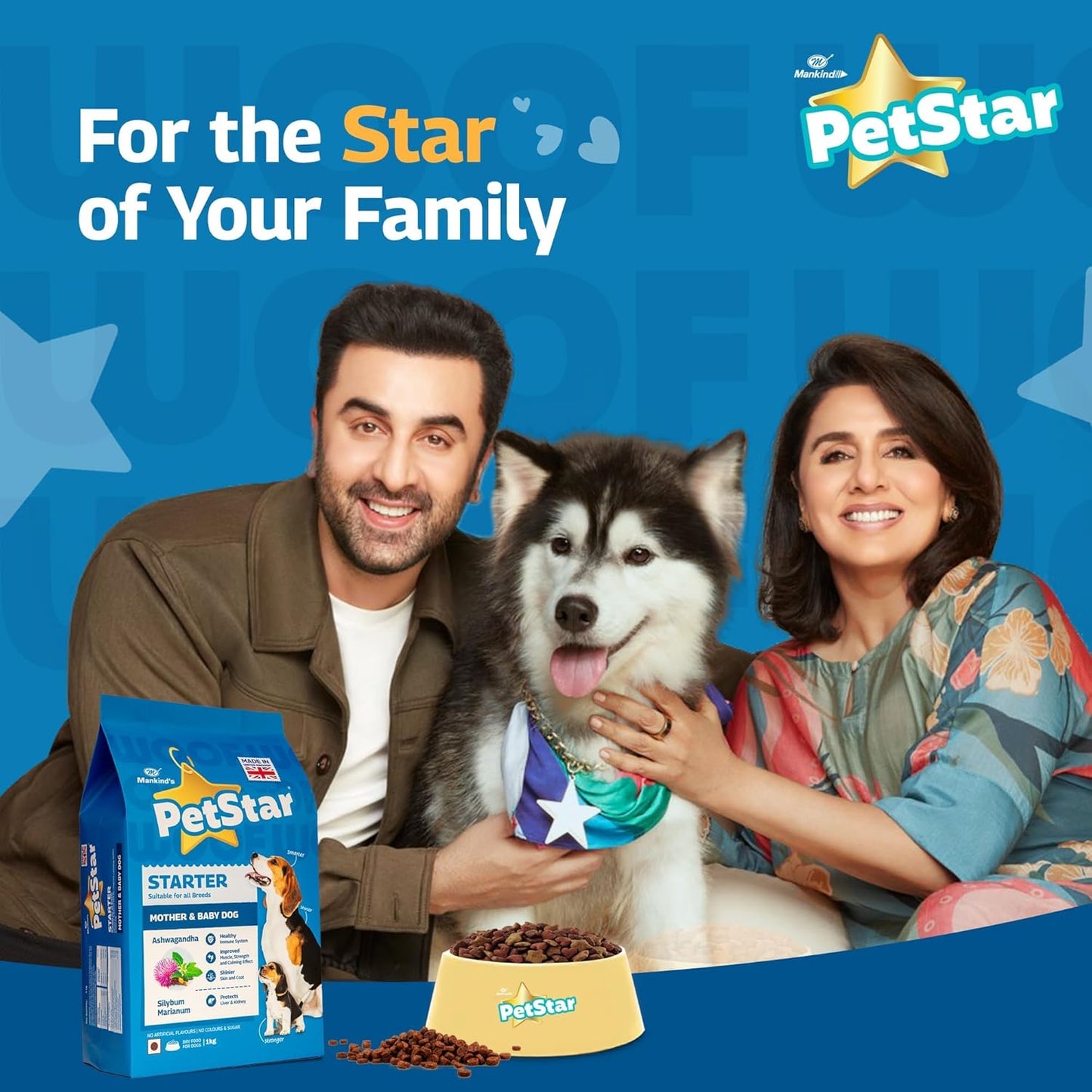 Mankind PetStar Starter Dry Dog Food (High Protein) for Mother & Puppy, 1kg Pack | Improves Muscle & Strength, Supports Immunity, Protects Liver & Kidney | Gestation/Lactation Support