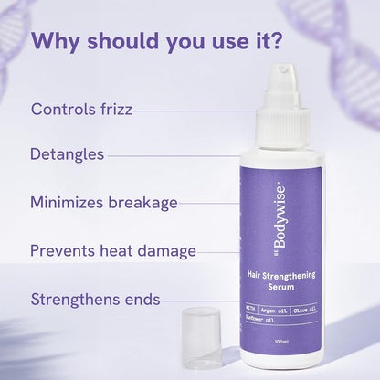 Be Bodywise Hair Strengthening Serum 100ml | For Dry & Damaged Hair | With Argan, Sunflower & Olive Oil | Paraben, SLS Free