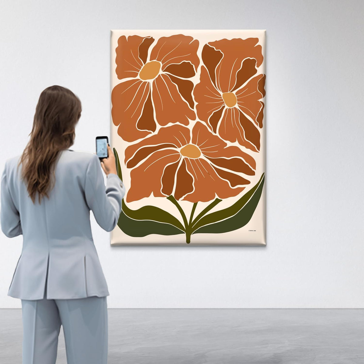 Framed Terracotta Floral Canvas Wall Art – Modern Abstract Flower Print with Green Leaves | Boho Botanical Artwork for Living Room, Bedroom, Kitchen, or Entryway Décor (18 x 24 Inch) CVD-264