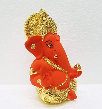 Gold Art India Ceramic Ganesha Idol Ganesh Idol For Car Dashboard Small Ganesha Murti Ganpati Idol For Home Decor Puja Lord Ganesh Statue Gift For Office Desk Puja Room Figurine - 3.5 Inch, Idol
