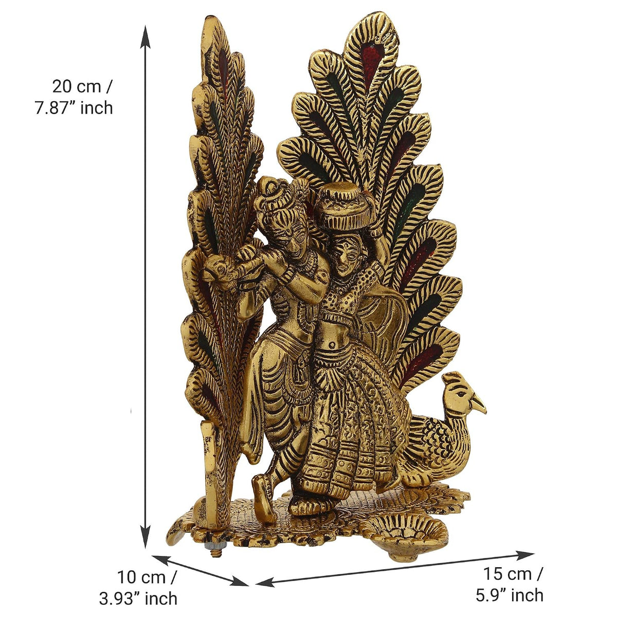 Decorative Golden Metal Radha Krishna Idol with Diya Decorative Showpiece for Home Decor Pooja Room Temple | Gift for Diwali Krishna Janmashtami Housewarming Wedding Birthday