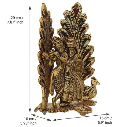 Decorative Golden Metal Radha Krishna Idol with Diya Decorative Showpiece for Home Decor Pooja Room Temple | Gift for Diwali Krishna Janmashtami Housewarming Wedding Birthday