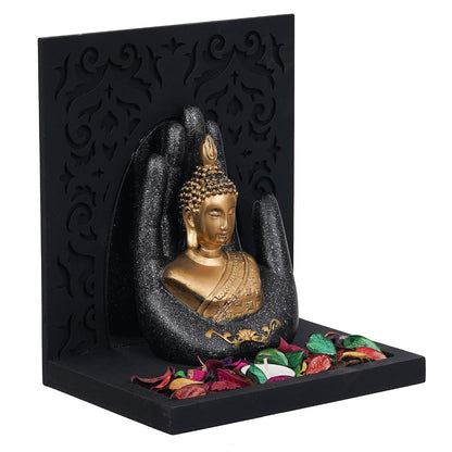eCraftIndia Grey Golden Resin Palm Lord Buddha Idol Tea Light Candle Holder| Gautam Buddha Statue Tea Light Holder Diwali Decoration Items for Home Decor| Buddha Showpiece Gift for Diwali Housewarming