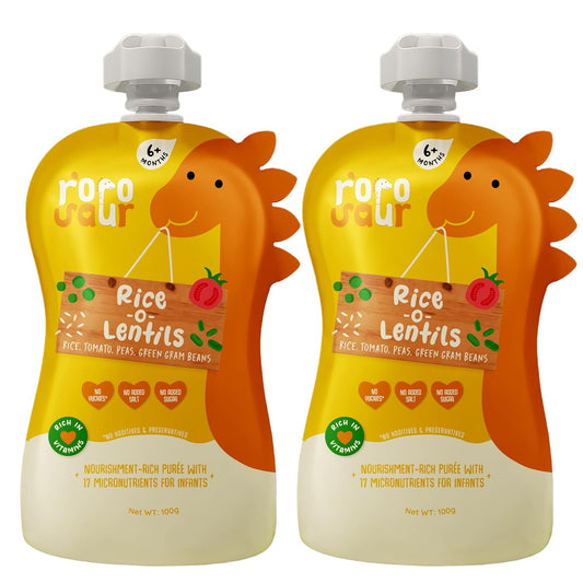 Rorosaur Ready to Eat Dal Khichdi Baby Food Puree Pouch 6+ Months Baby 100g each, Pk of 2 | With Veggies & Rice | Easy to Digest,100% Natural, No Preservatives, No Sugar, No Salt