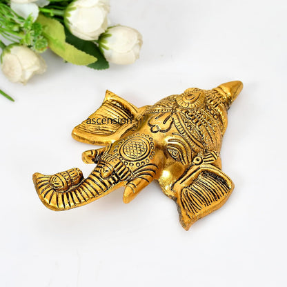 Golden Metal Ganesha ji Statue,Ganpati Wall Hanging Sculpture Lord Ganesh Idol Lucky Feng Shui Wall Decor and Gifting