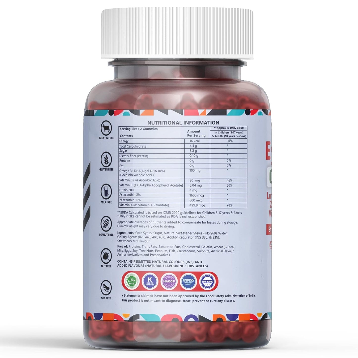 INLIFE Eye Care Gummies for Kids and Adults | Lutein and Zeaxanthin Supplement with Omega 3 Algal DHA, Astaxanthin, Vitamin A, C & E to Support Eye Health - 30 Gummies (Pack of 1)
