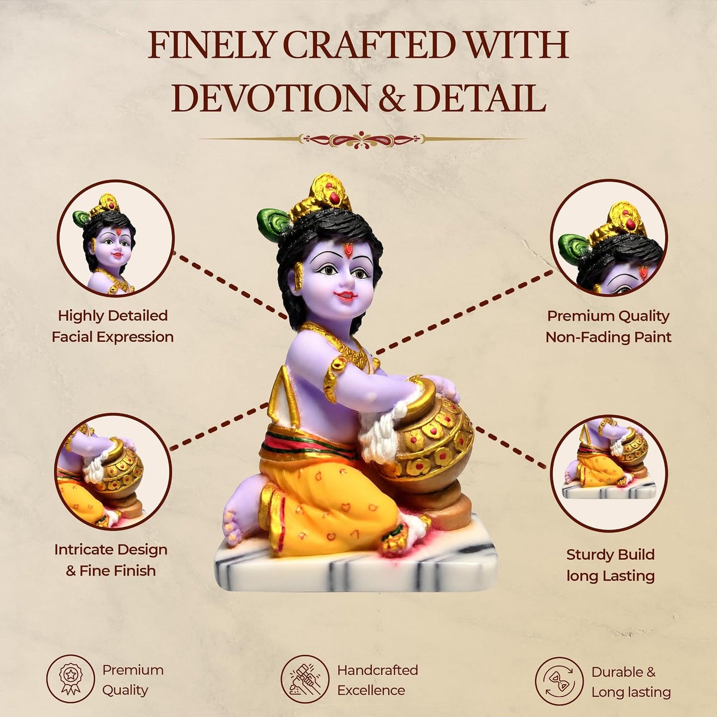 UNOVATE Krishna Makhan Chor Statue | Home Temple | Janmashtmi | Purple