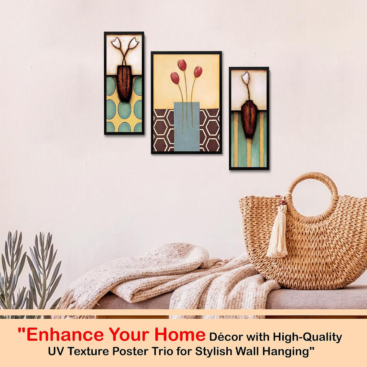 Wall Painting Frames For decor, Pictures Frame For Living Room, Home Decoration, Bedroom, Set of 3, 1pc- 23 x 30 cm, 2pc- 12.5 x 30 cm (Design 10)