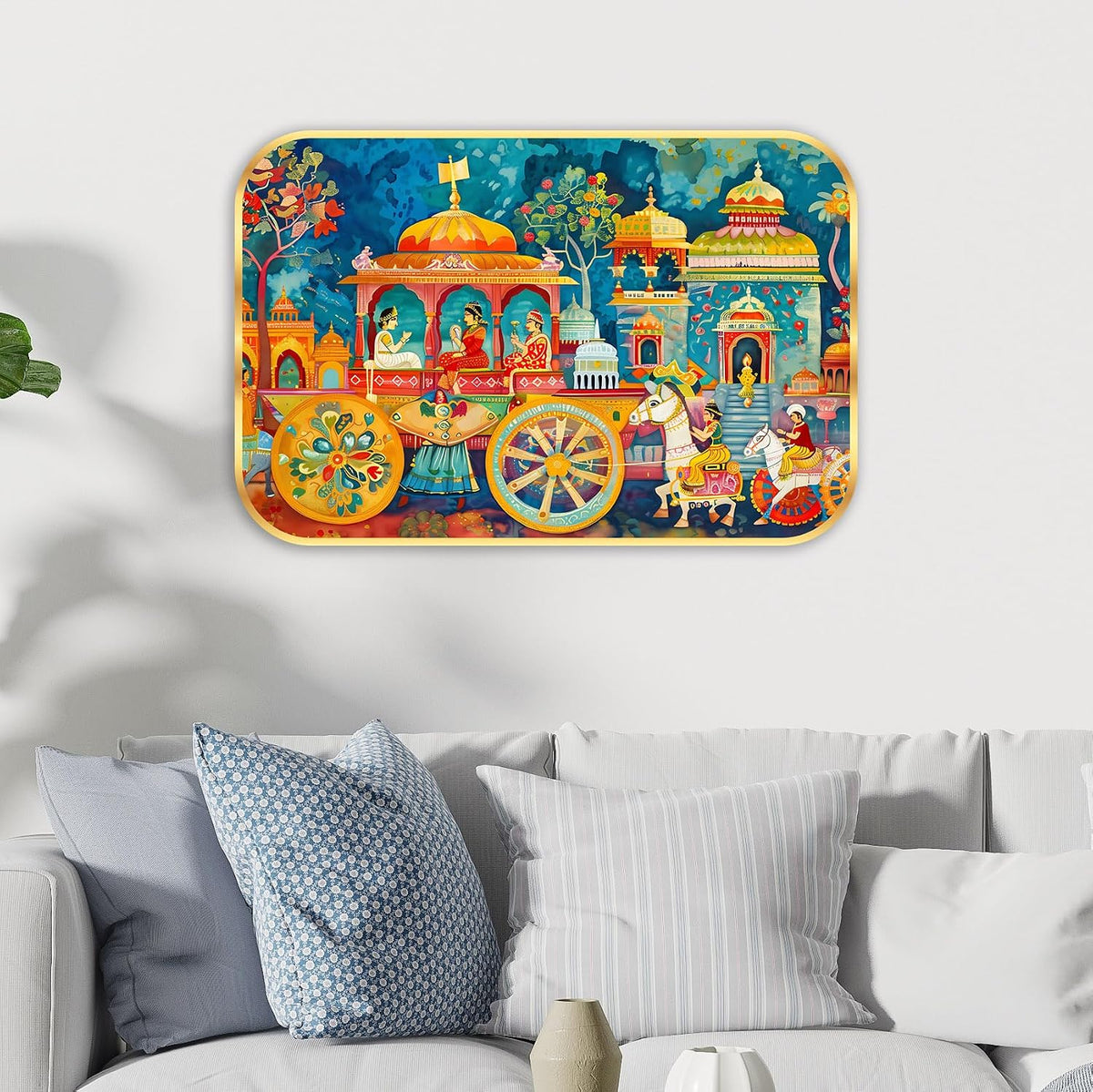 Beautiful scenery modern art Premium Sparkle Lamination Finished Surface Golden Slim Frame 35 cm x 28 cm Large Size, For Home/Office/Hotel painting KG74
