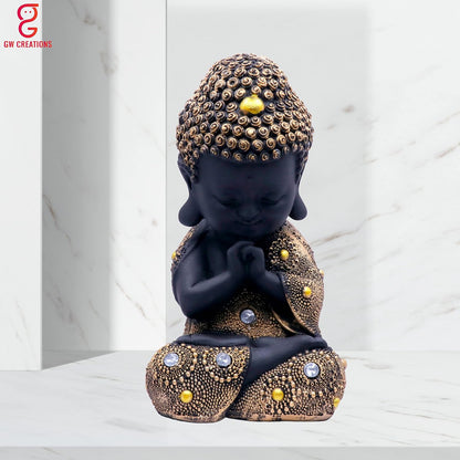 Gold Toned & Black Buddha Idol Showpiece for Home Décor, Meditation Room & Gifting | Spiritual Resin Statue