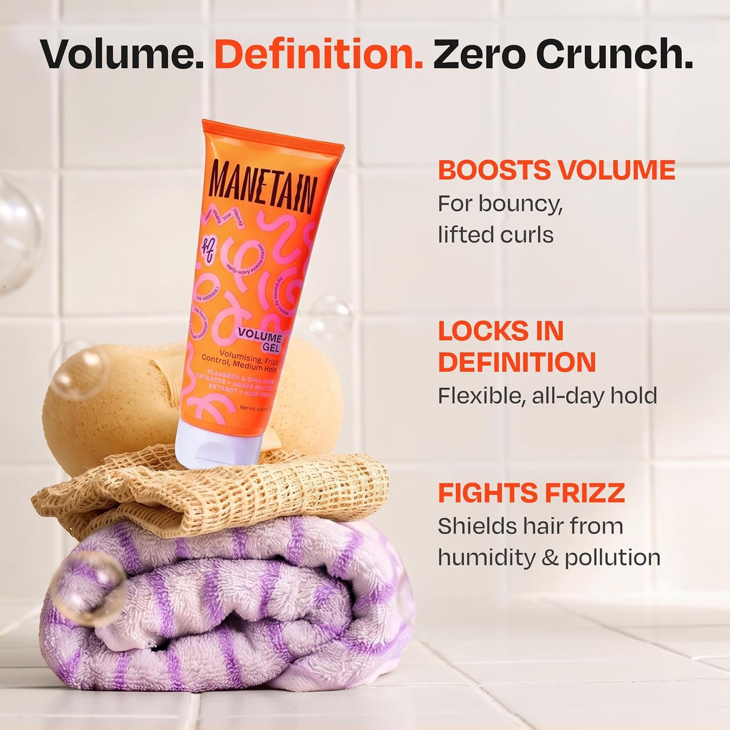 MANETAIN Volume Curl Gel 50ml for Curly & Wavy Hair | Flaxseed Curl Defining Gel with Medium Hold | Anti-Frizz & Moisturizing Styling Gel | Lightweight, CG-Friendly Hair Gel for Defined Curls