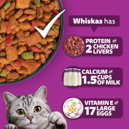 Whiskas Adult (1+ Years) Dry Cat Food, Catla Fish Flavour, 1.2 kg, Powered with 40 Essential Nutrients, Complete & Balanced Nutrition for Adult Cats
