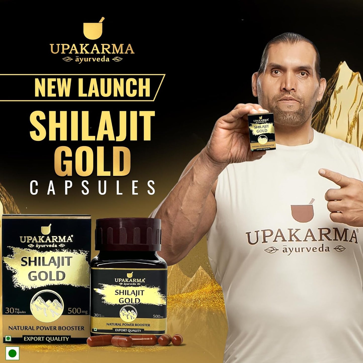 Upakarma Shilajit Gold 30 Capsules | Contains Gold | For Power, Stamina, Muscle Growth & Energy | Ashwagandha, Gokshura, Kali Musali & Other Action Herbs
